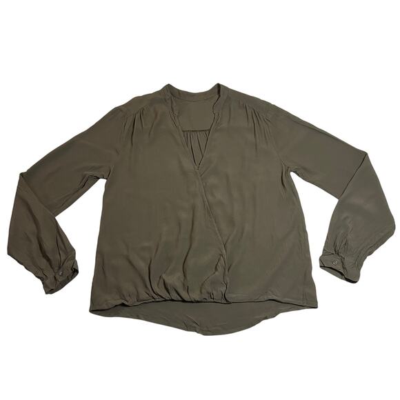 Women's V-Neck Surplice Blouson Top Size M Office Casual Fall Preppy Career - Picture 1 of 4